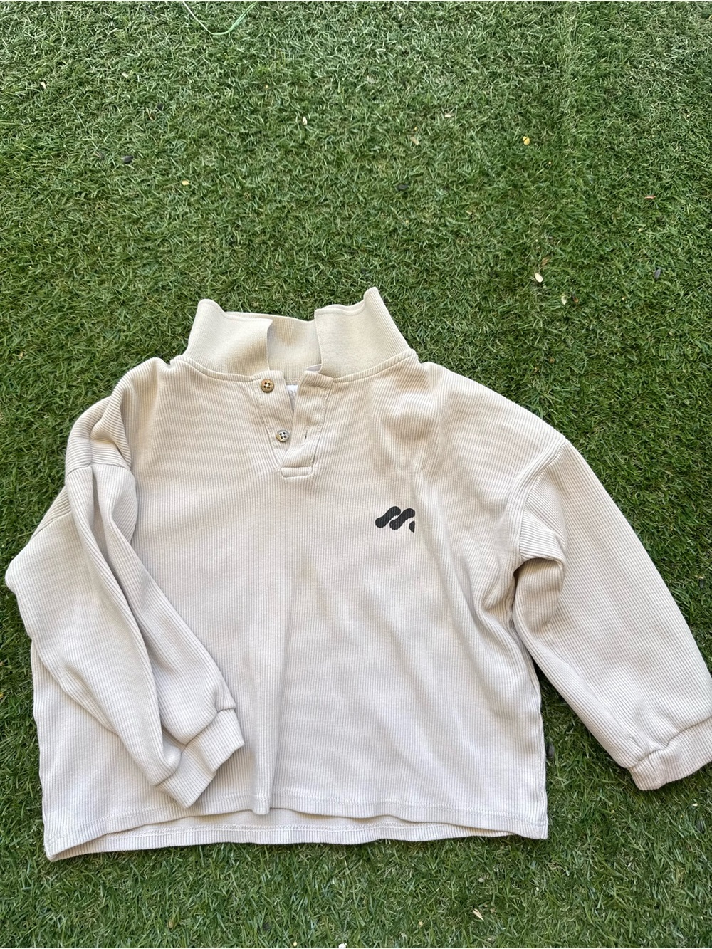 Zara Cream Ribbed Henley Sweatshirt with Dark Logo